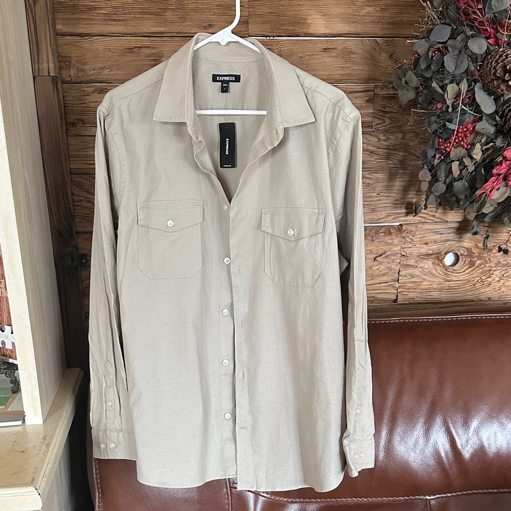 Express Light Tan Long Sleeve Shirt
